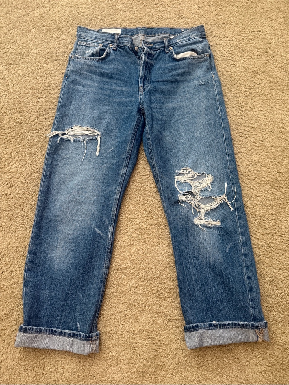 Zara Distressed Cropped Blue Jeans